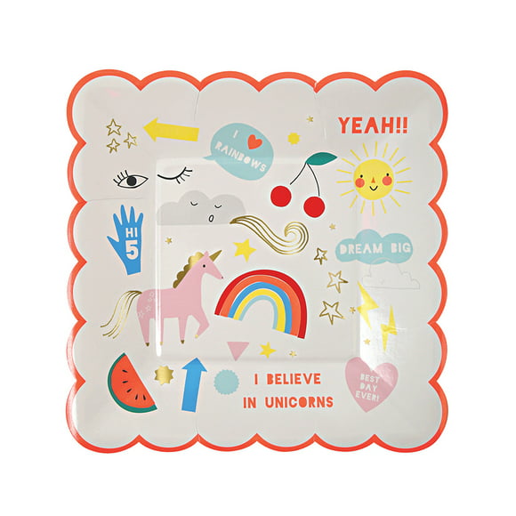 Meri Meri Unicorn Rainbow Party Supplies 8 Plates & 16 Napkins Set Foil Accents